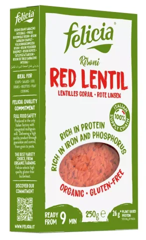 Risoni cu linte rosie, bio, 250g Felicia