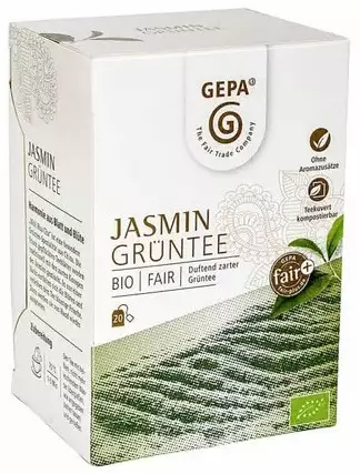 Ceai verde cu iasomie bio si fairtrade 30g 20 pliculete a 1,5g Gepa