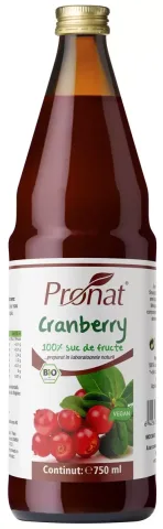 Suc de merisoare (afine rosii), 100%, bio, 750ml Medicura