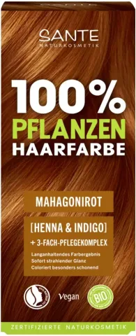 Vopsea BIO pentru păr Roșu Mahon – Sante, 100% vegetală, fără amoniac (100g)