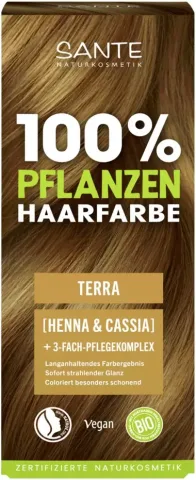 Vopsea BIO pentru păr, Maro Pământiu (Terra) – Sante, 100% vegetală, fără amoniac (100g)