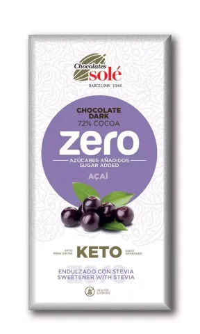 Ciocolata neagra 72% cacao cu acai, indulcita cu stevie, 100g Chocolates Sole