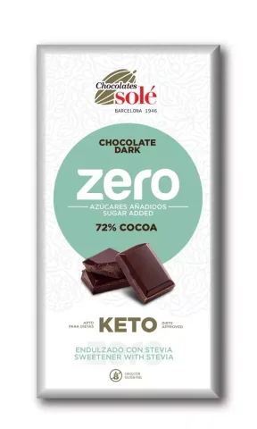 Ciocolata neagra cu stevie, minim 72% cacao, 100g Chocolates Sole