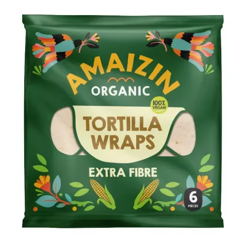 Tortilla bio din faina de grau integral, 6buc/240g Amaizin
