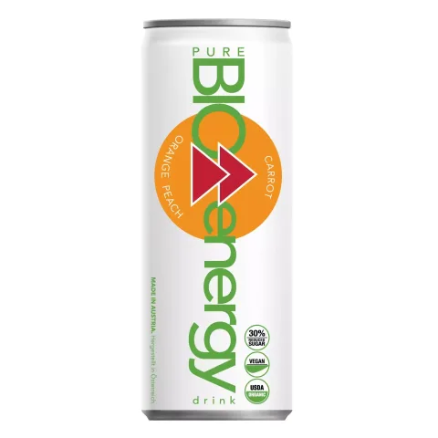 Bautura energizanta carbogazosa bio cu portocale, piersici și morcov, 250ml Pure Bio