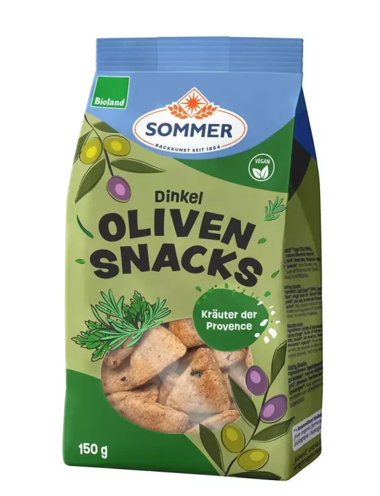 Snack bio din faina de grau spelta cu masline si ierburi de Provence, 150g Sommer