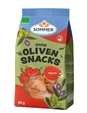Biscuiti bio din grau spelta cu masline si paprika 150g Sommer