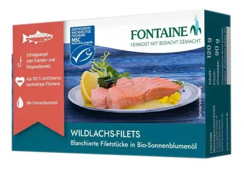 File de somon sălbatic în ulei bio de floarea soarelui, 125g Fontaine