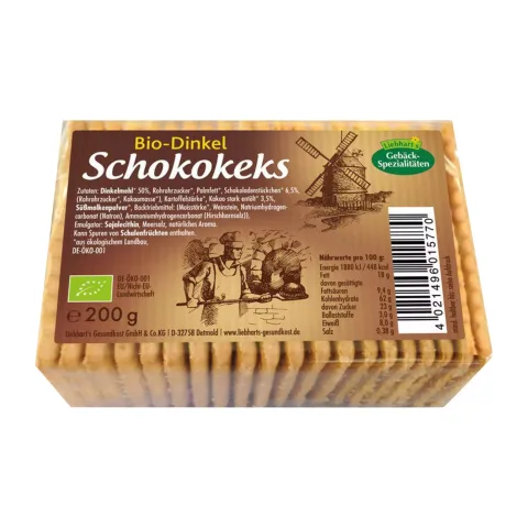 Biscuiți bio din grâu spelta cu ciocolată, 200 g Liebhart's