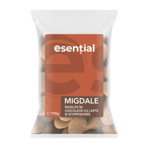 Migdale invelite in ciocolata cu lapte si scortisoara, 100g Esential