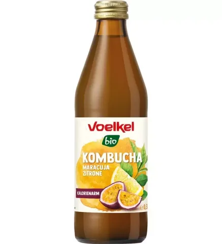 Bautura bio de kombucha cu maracuja si lamaie, 330ml Voelkel