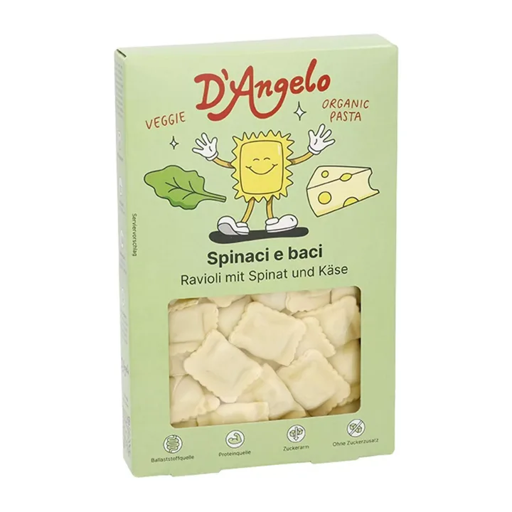 Ravioli bio cu branza si spanac, 250g D'angelo Pasta