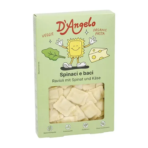 Ravioli bio cu branza si spanac, 250g D'angelo Pasta