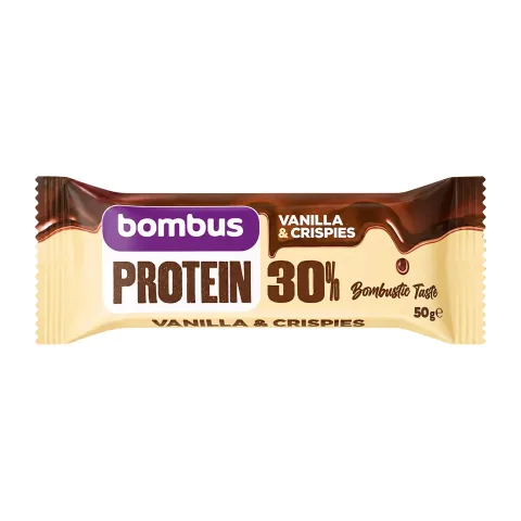 Baton proteic cu vanilie si crispies, 30% proteine, 50g Bombus