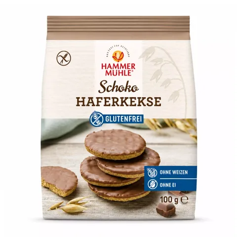 Biscuiți de ovăz fără gluten cu glazură de ciocolată, 100g Hammer Muhle
