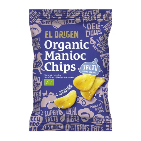 Chipsuri bio de Manioc cu sare de mare, 60g El Origen