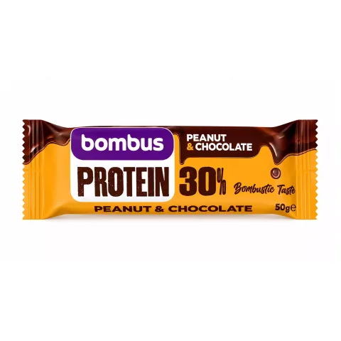 Baton proteic cu arahide si ciocolata, 30% proteine, 50g Bombus