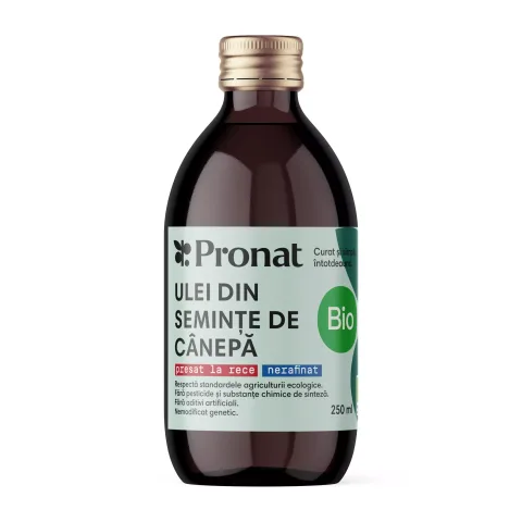 Ulei bio din seminte de canepa presat la rece, 250ml Pronat