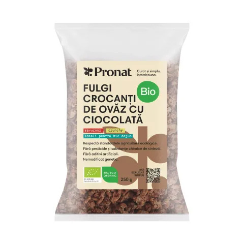 Fulgi crocanti bio de ovaz cu ciocolata 250g Pronat