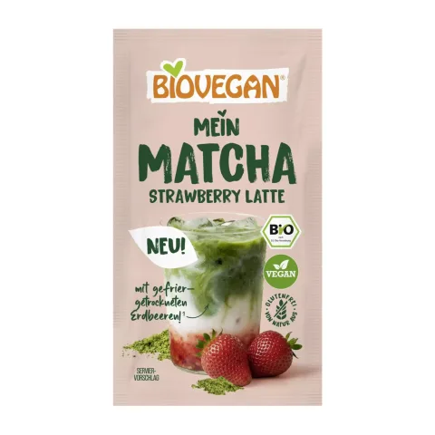 Latte bio cu matcha și căpșuni, 9g Biovegan
