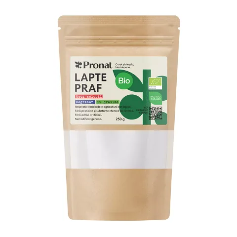 Lapte praf bio degresat, 1% grasime, 250g Pronat