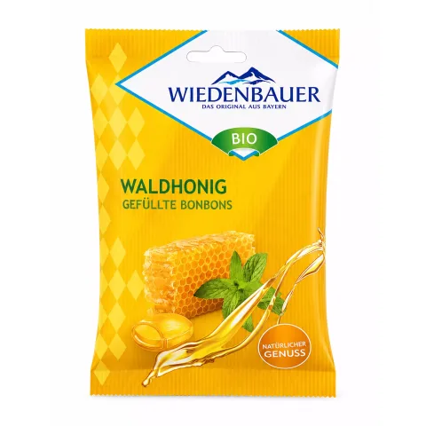 Bomboane bio umplute cu miere de pădure, 75g Wiedenbauer