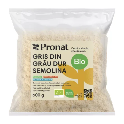 Gris bio din grâu dur semolina 600g Pronat