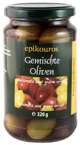 Masline mixte cu samburi in saramura, bio, 320g Epikouros