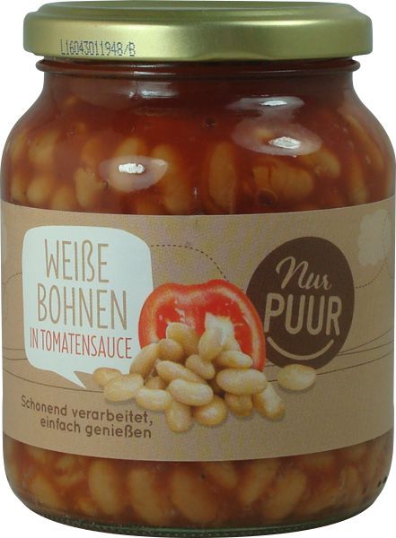 Fasole alba bio in sos de rosii, 350g Nur Puur