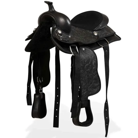 vidaXL Șa Western, căpăstru & pieptar, piele naturală, 13", negru