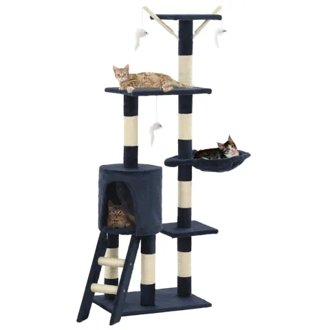 vidaXL Ansamblu pisici stâlpi din funie sisal, 138 cm, albastru închis