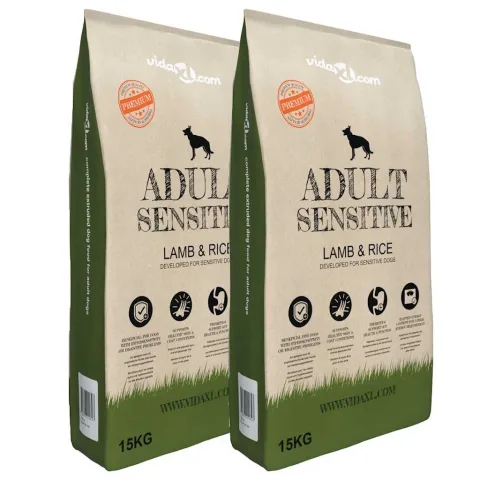 vidaXL Premium Hrană uscată câini "Miel și orez, adulți" 2 buc. 30 kg