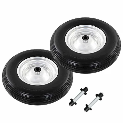 vidaXL Roți de roabă cu osie, 2 buc, 4.00-8, PU solid, 390 mm