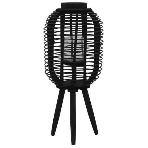 vidaXL Suport de lumânări tip felinar vertical, negru, bambus