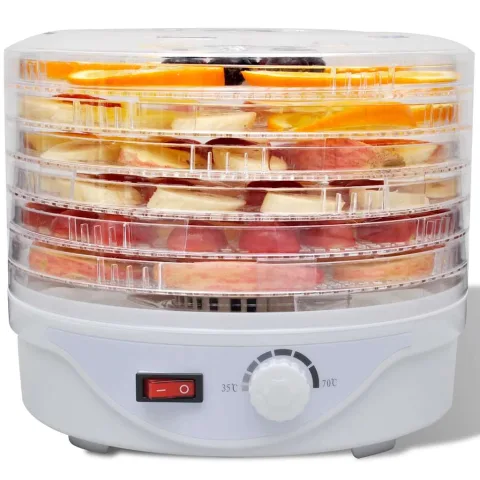 vidaXL Deshidrator de alimente cu 6 tăvi stivuibile (rotund)