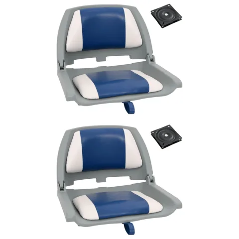 vidaXL Set scaun pliabil pentru barcă, 4 piese, cu pernă alb-albastru