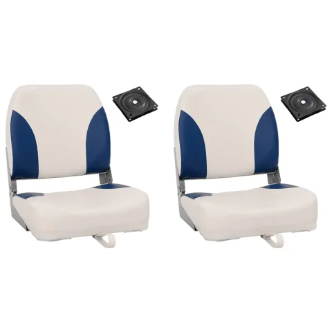 vidaXL Set 2 scaun pliabil pentru barcă, cu pernă alb-albastru