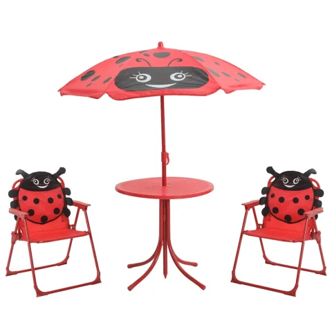 vidaXL Set bistro pentru copii de grădină, cu umbrelă, 3 piese, roșu