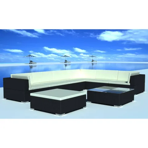 vidaXL Set mobilier de grădină cu perne, 8 piese, negru, poliratan