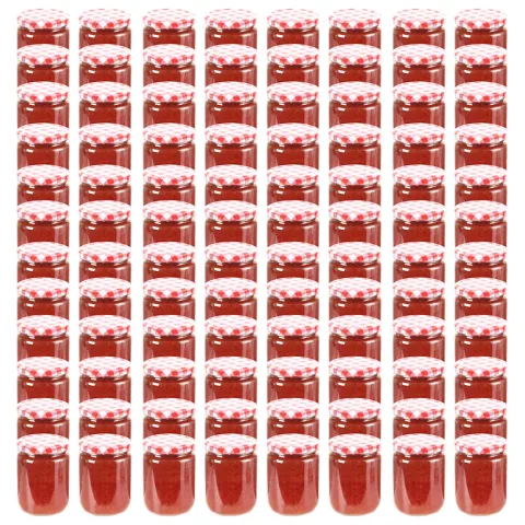 vidaXL Borcane de sticlă pentru gem capace alb & roșu 96 buc. 230 ml