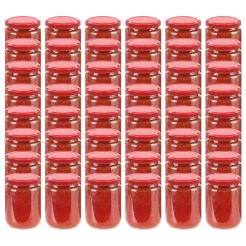 vidaXL Borcane din sticlă pentru gem, capac roșu, 48 buc., 230 ml