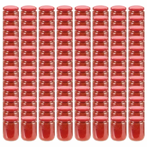 vidaXL Borcane din sticlă pentru gem, capace roșii, 96 buc., 230 ml