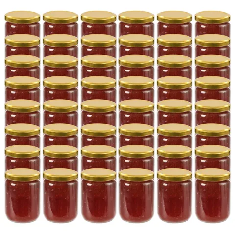 vidaXL Borcane din sticlă pentru gem, capac auriu, 48 buc., 230 ml