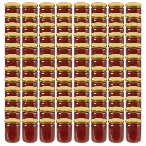 vidaXL Borcane din sticlă pentru gem, capace aurii, 96 buc., 230 ml