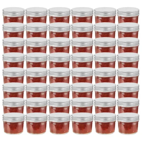 vidaXL Borcane din sticlă pentru gem, capac argintiu, 48 buc, 110 ml