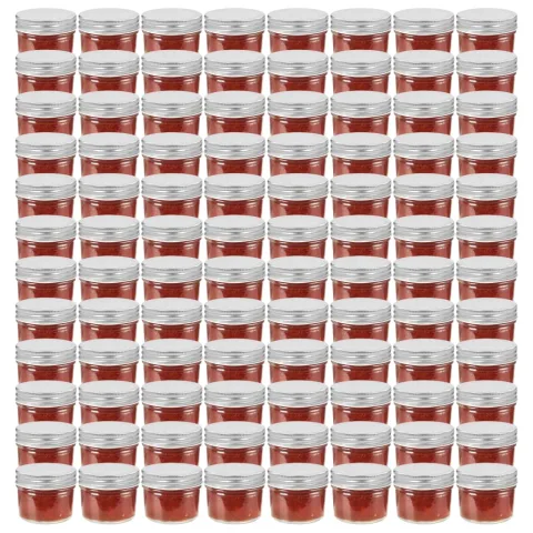 vidaXL Borcane din sticlă pentru gem, capace argintii, 96 buc, 110 ml