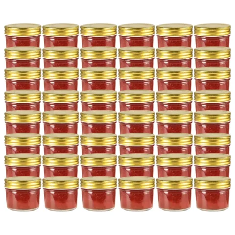 vidaXL Borcane din sticlă pentru gem, capace aurii, 48 buc, 110 ml