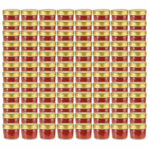 vidaXL Borcane din sticlă pentru gem, capace aurii, 96 buc, 110 ml