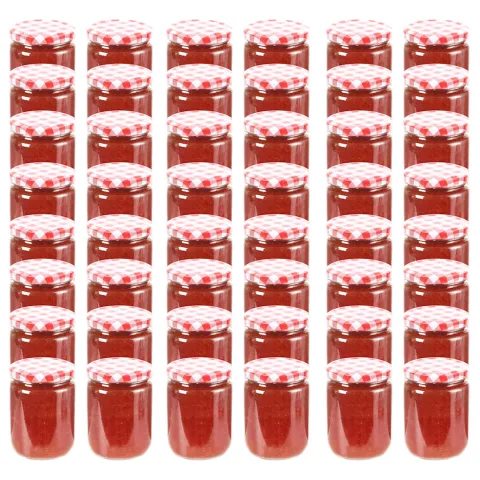 vidaXL Borcane de sticlă pentru gem capac alb și roșu, 48 buc, 230 ml