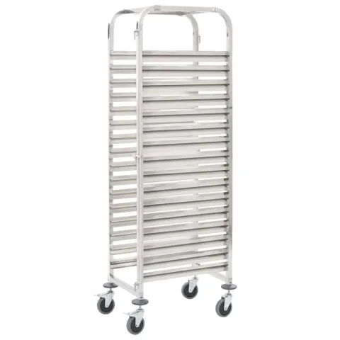 vidaXL Cărucior bucătărie pentru 16 tăvi, 38x55x163cm, oțel inoxidabil